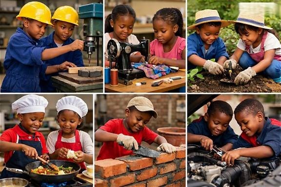 african children under 13 learning practical skills
