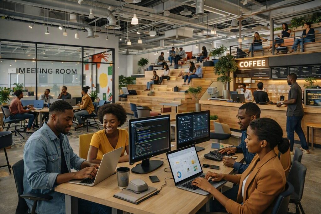 CONTACT & CONNECT GCUASc Tech Hub CO WORKING SPACES COFFEE AFRICANS AI GEN 1024x683
