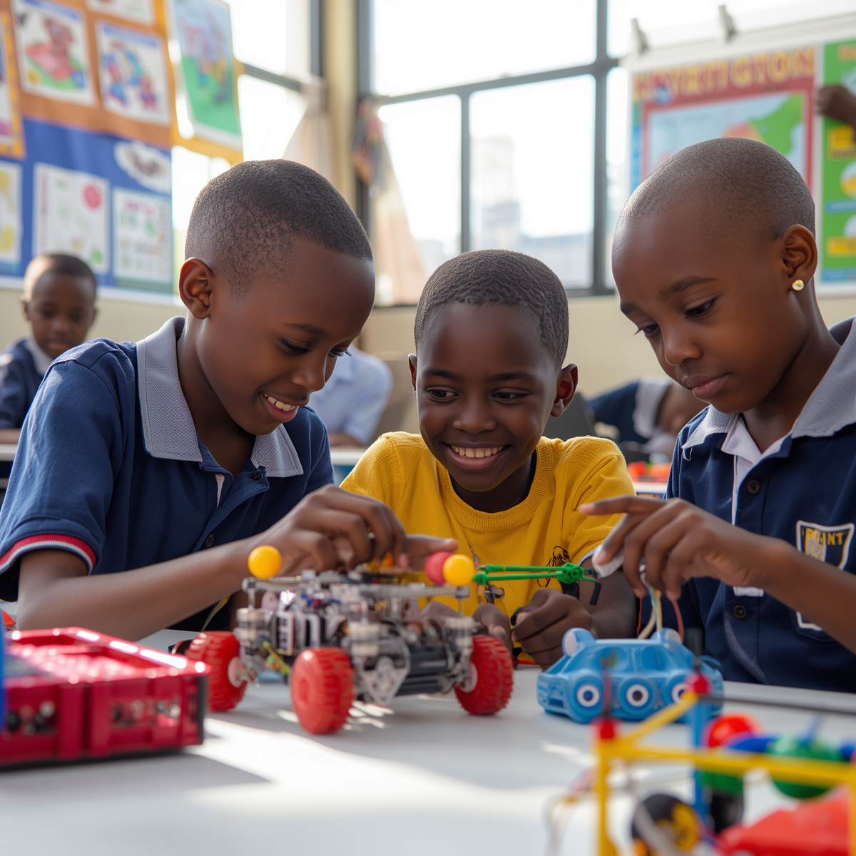african kids using robotic kits 2